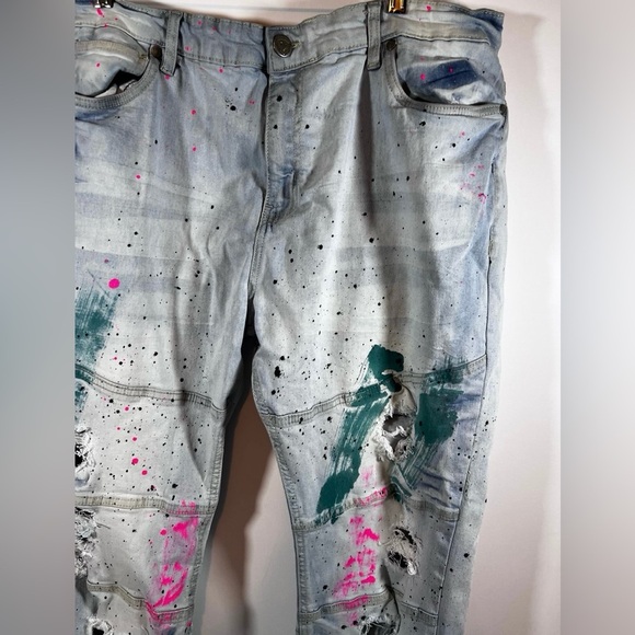 Encrypted Men's Paint Splatter Y2K streetwear denim Jeans 40x34 - Picture 4 of 11